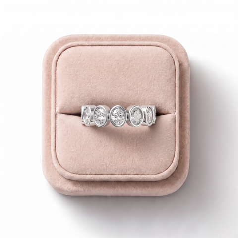 0.95 Ct Oval Bezel Half Eternity Ring