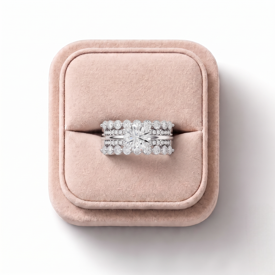 2.82 Ct Round Solitaire With Double Band Set 1.5 Ct Center