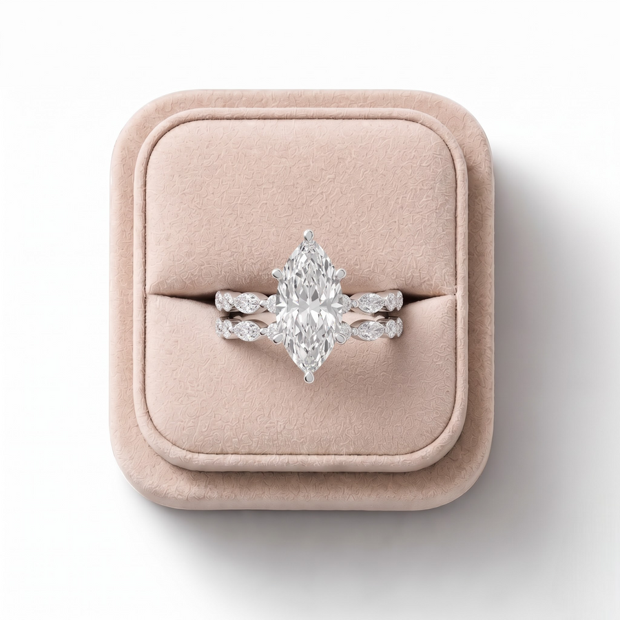 3.40 Ct Double Band Marquise Diamond Ring Set