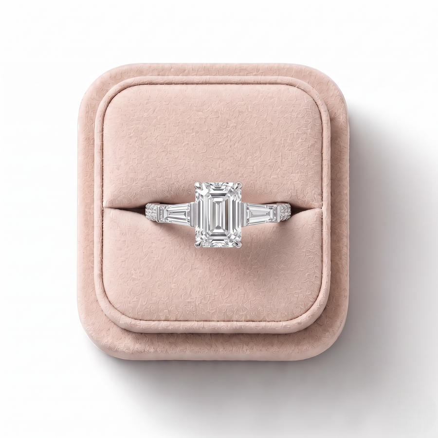 2.18 Ct Emerald Three-Stone Pavé Ring