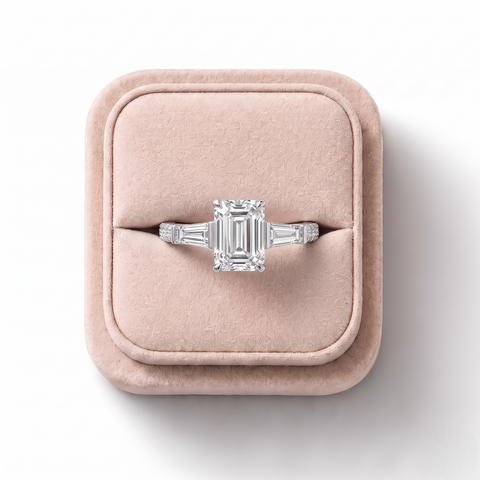 2.18 Ct Emerald Three-Stone Pavé Ring