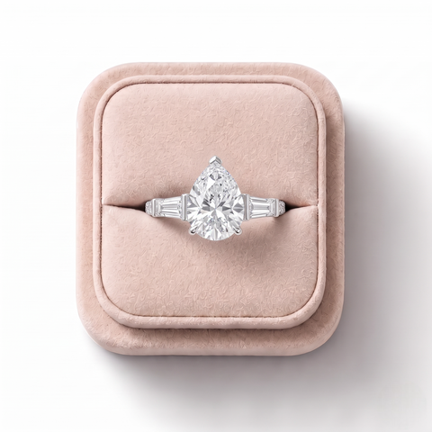 2.21 Ct Pear Three-Stone Pavé Lab Diamond Ring
