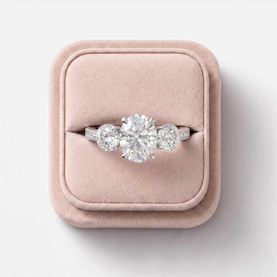 2.68 Ct Oval Three-Stone Pavé Band Ring