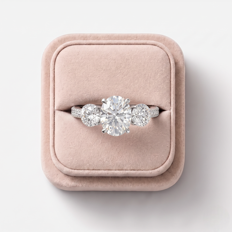 2.68 Ct Oval Three-Stone Pavé Band Ring