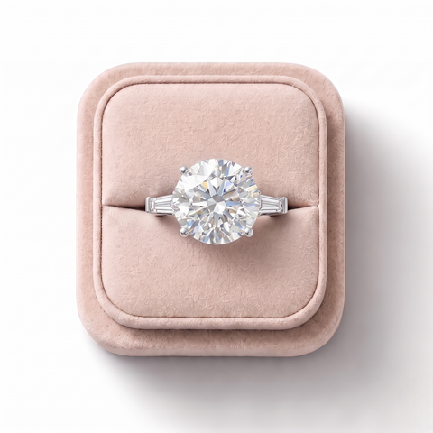 7.15 Ct Round Solitaire With Baguette Diamond Ring