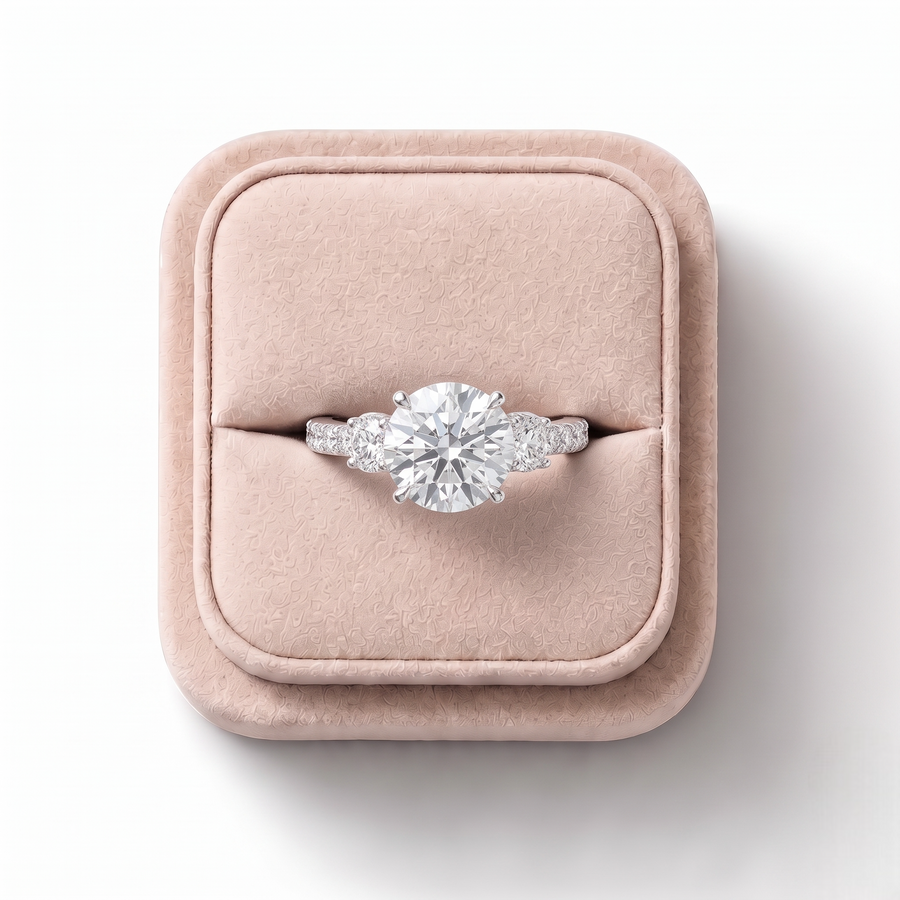 1.32 Ct Round Three-Stone  Pavé Ring