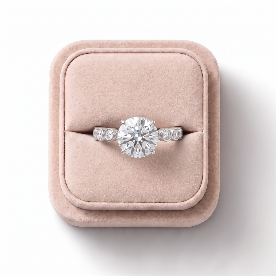2.35 Ct Round Solitaire With Bezel Pavé Ring