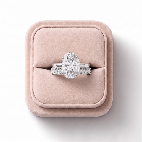 3.46 Ct Oval Hidden Halo With Side Band Set 3.00 Ct Center