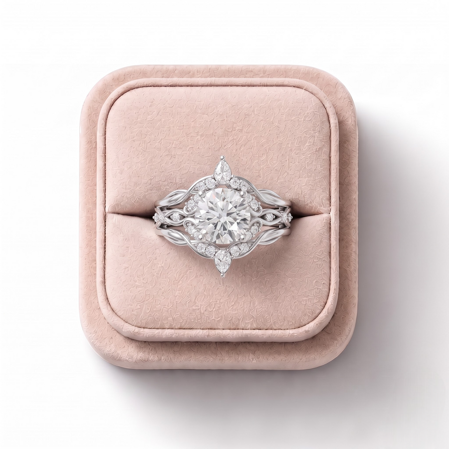 1.19 Ct Round Solitaire Halo With Side Band Set 1.00 Ct Center