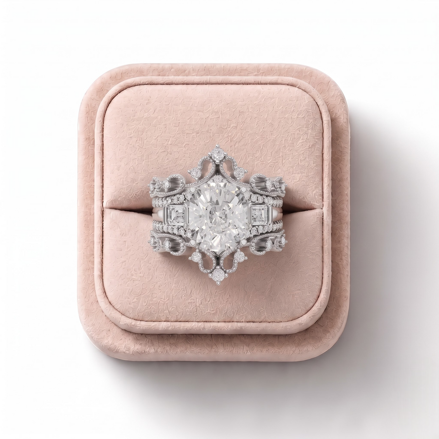 4.89 Ct Cushion Halo With Side Stone Band Set 4.00 Ct Center