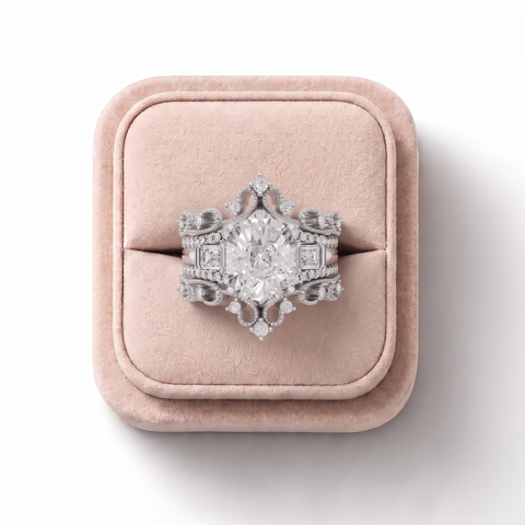 4.89 Ct Cushion Halo With Side Stone Band Set 4.00 Ct Center