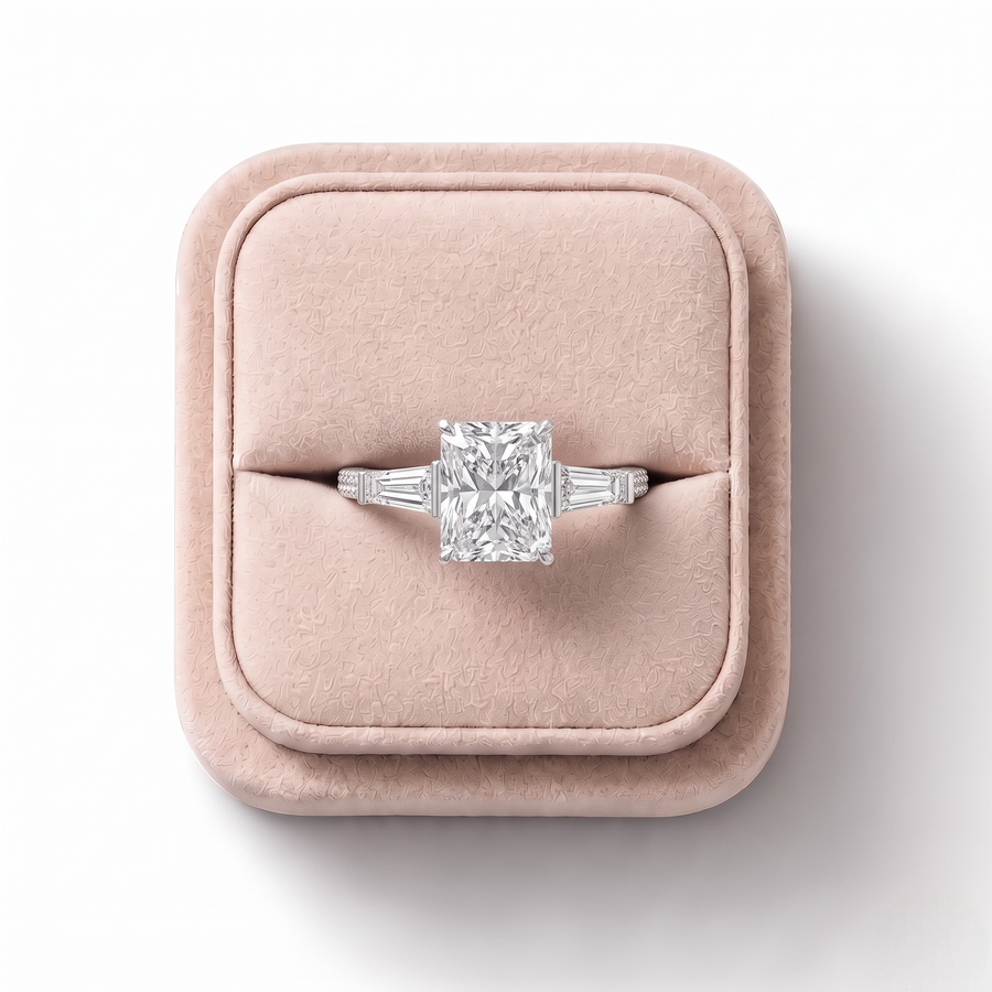 2.21 Ct Radiant Three-Stone Pavé Ring