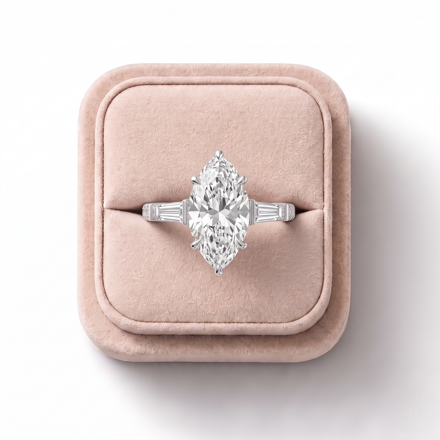 2.22 Ct Marquise Three-Stone Pavé Ring