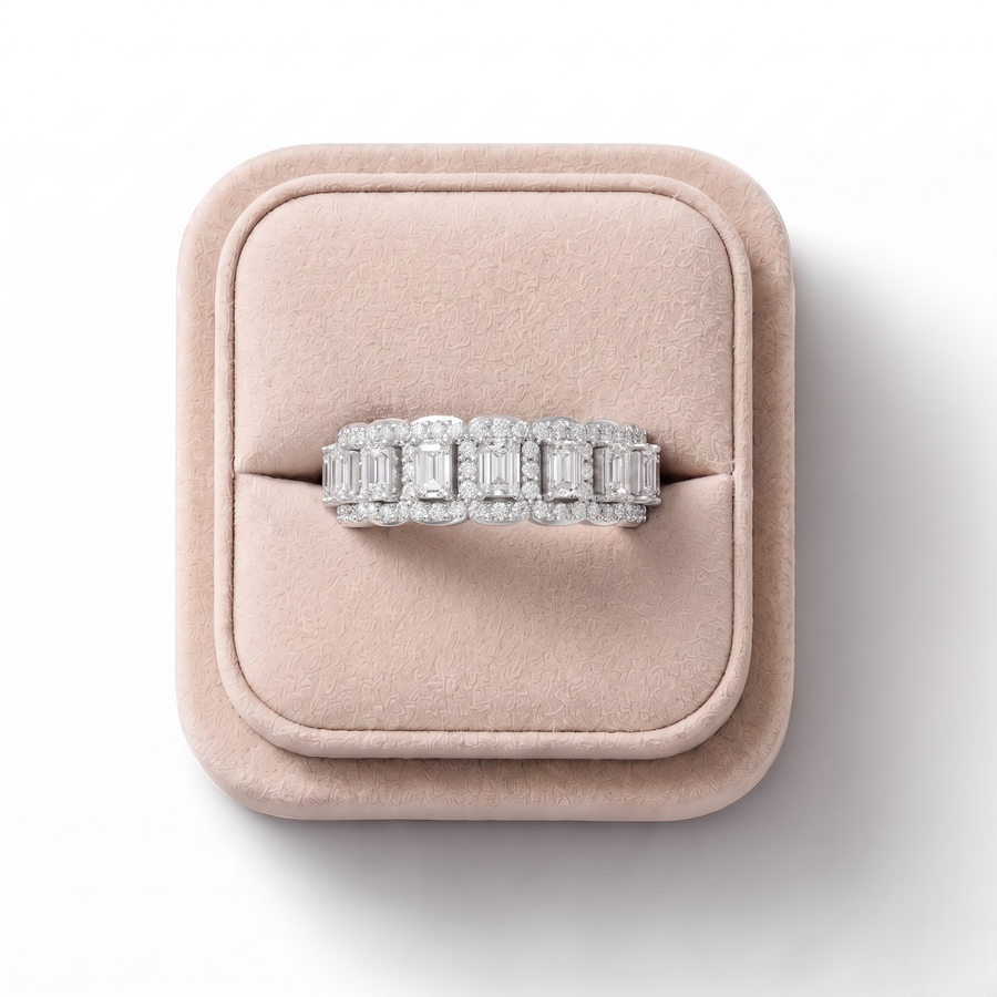 1.67 Ct Emerald Halo Full Eternity Band