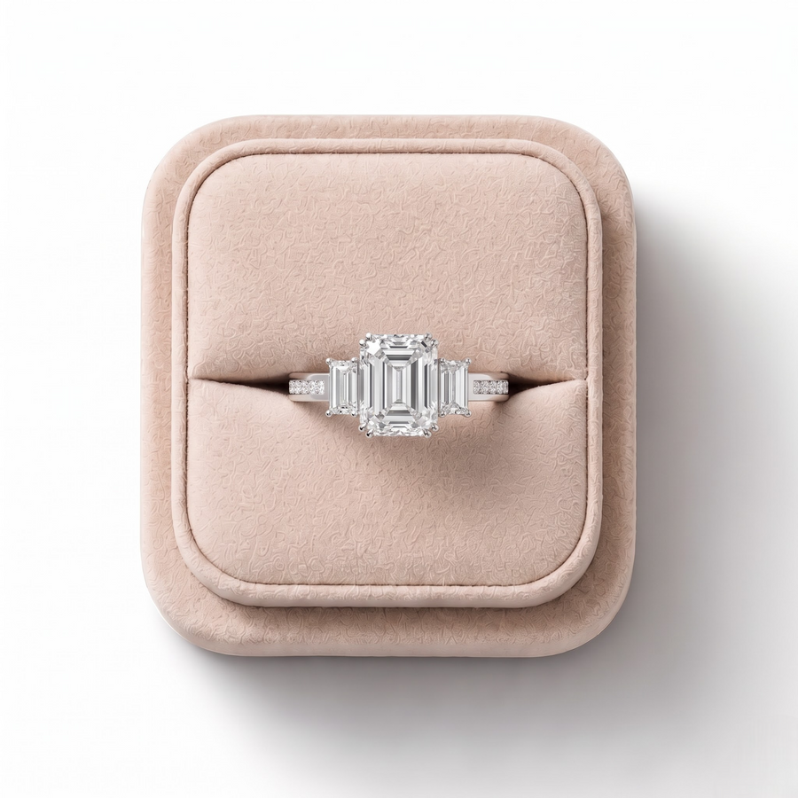 3.61 CT Emerald Three-Stone Accent Ring