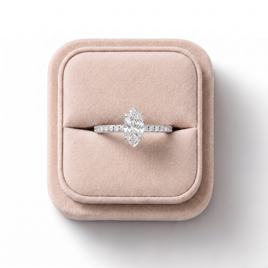 0.72 CT Marquise Hidden Halo Pavé Ring