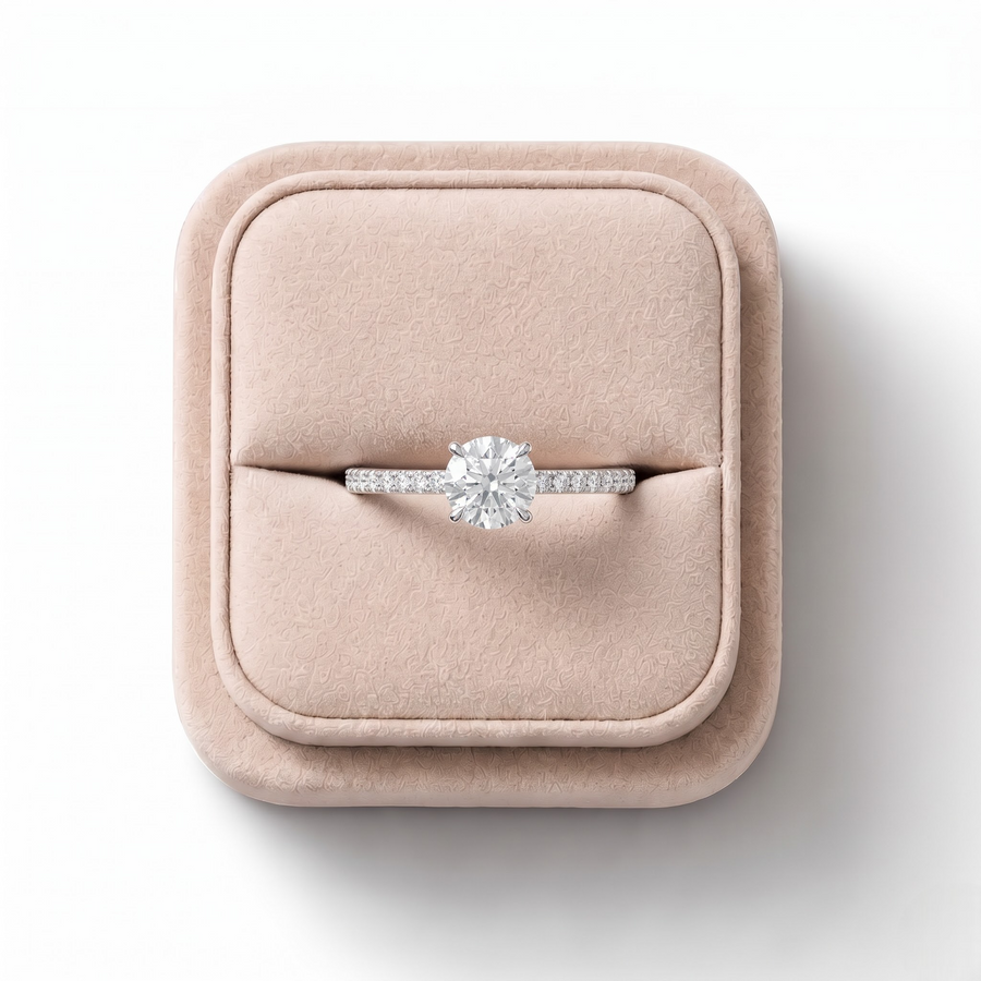 0.98 Ct Round Hidden Halo Pavé Ring