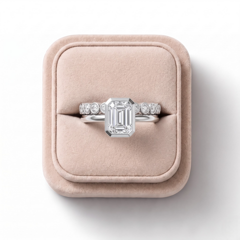 1.48 Ct Emerald Bezel Solitaire With Band Ring