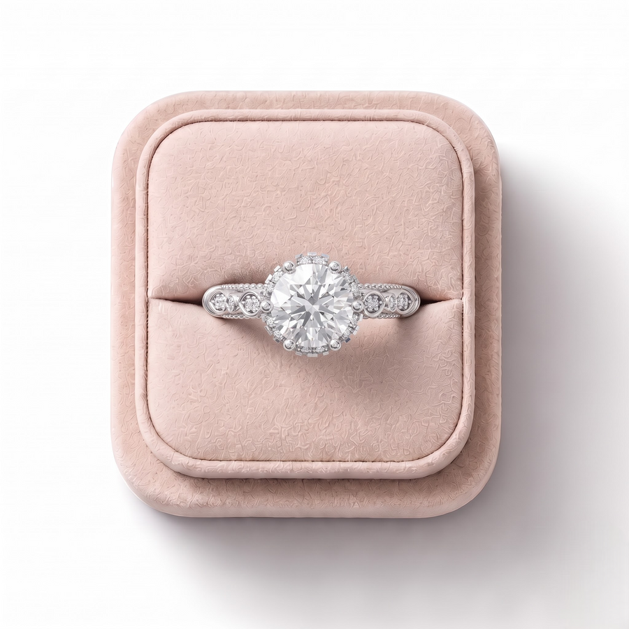 1.19 Ct Round Hidden Halo Lab Diamond Ring 1.00 Ct Center