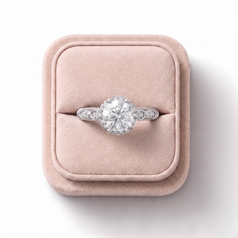 1.19 Ct Round Hidden Halo Lab Diamond Ring 1.00 Ct Center
