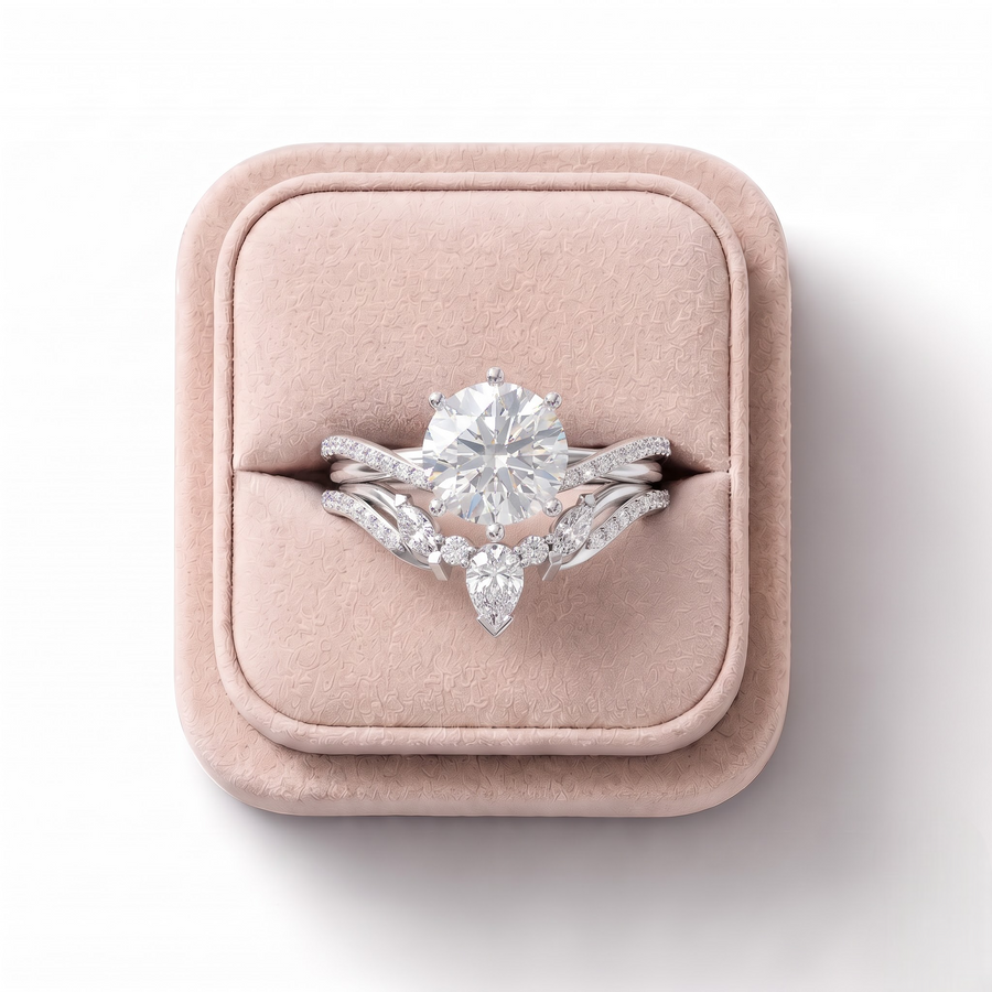 1.87 Ct Round Solitaire With Curved Side Band Set 1.50 Ct Center