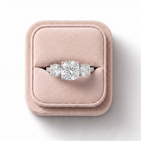 2.68 Ct Cushion Three-Stone Pavé Band Ring