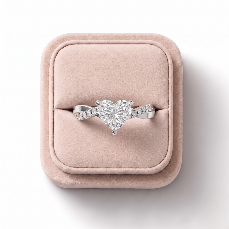 2.20 Ct Heart Solitaire With Twist Pavé Band 2.00 Ct Center