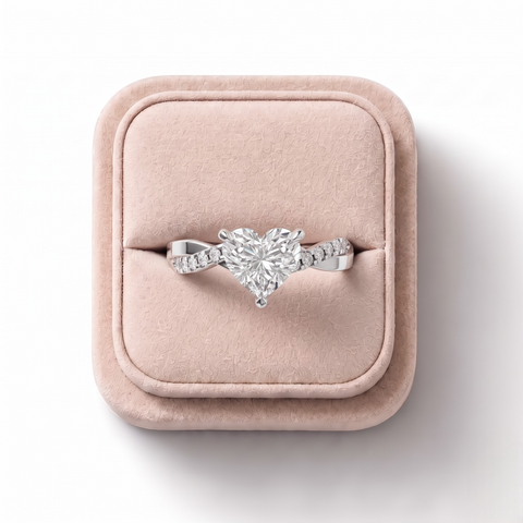 2.20 Ct Heart Solitaire With Twist Pavé Band 2.00 Ct Center