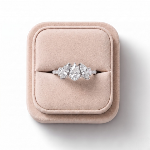 0.94 CT Pear Marquise Three Stone With Accent Ring
