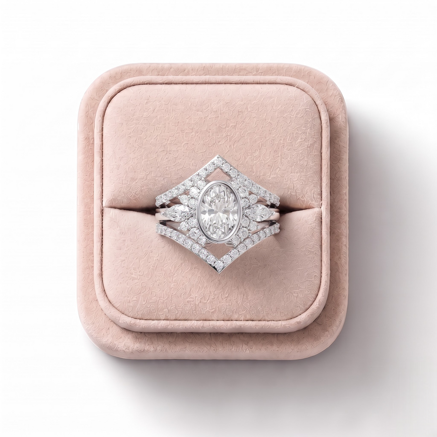 1.75 Ct Oval Halo With Side Stone Band Ring Set 1.00 Ct Center