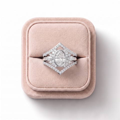 1.75 Ct Oval Halo With Side Stone Band Ring Set 1.00 Ct Center
