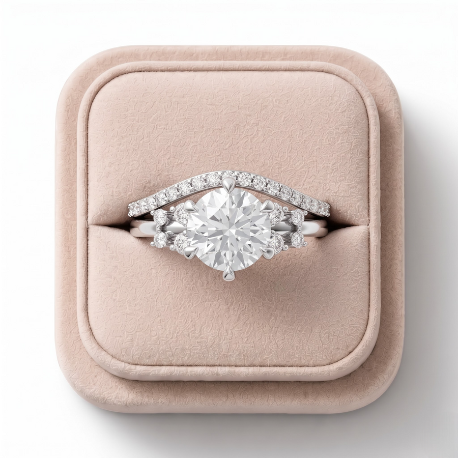1.86 CT Round Solitaire Lab Diamond Accent Band Set