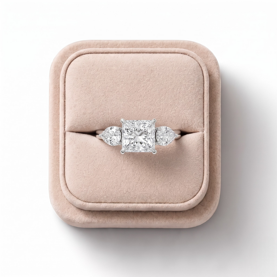 2.00 Ct Princess Pear Three-Stone Lab Diamond Ring
