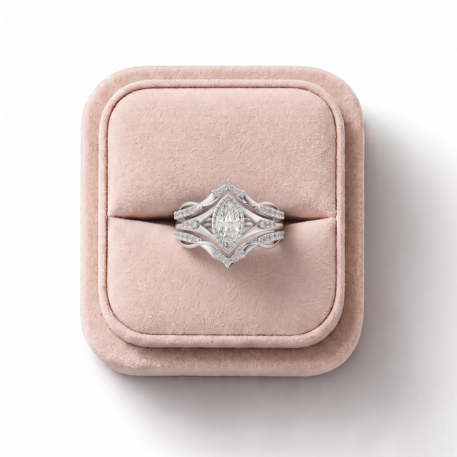 1.37 Ct Marquise Solitaire Lab Diamond Accent Split Band Set 1.00 Ct Center