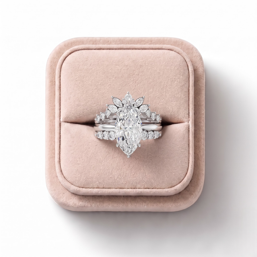 3.25 Ct Marquise Lab Diamond Floral Halo Ring with Accent Set 2.50 Ct Center