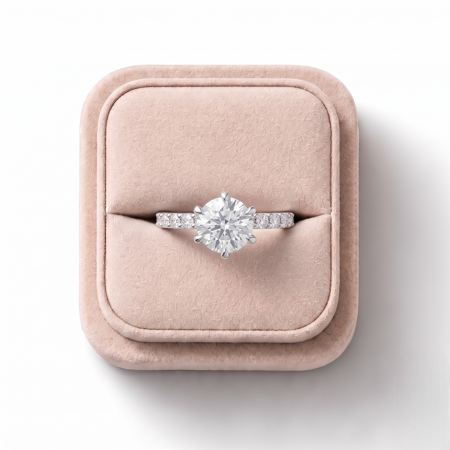 1.26 Ct Round Solitaire Pavé Lab Diamond Ring