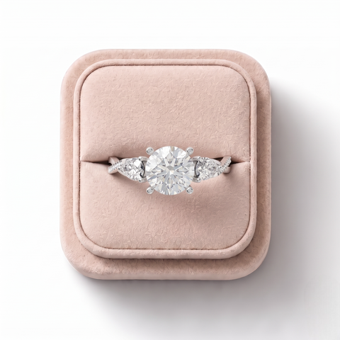 2.86 Ct Round Three Stone Hidden Halo Accent Ring