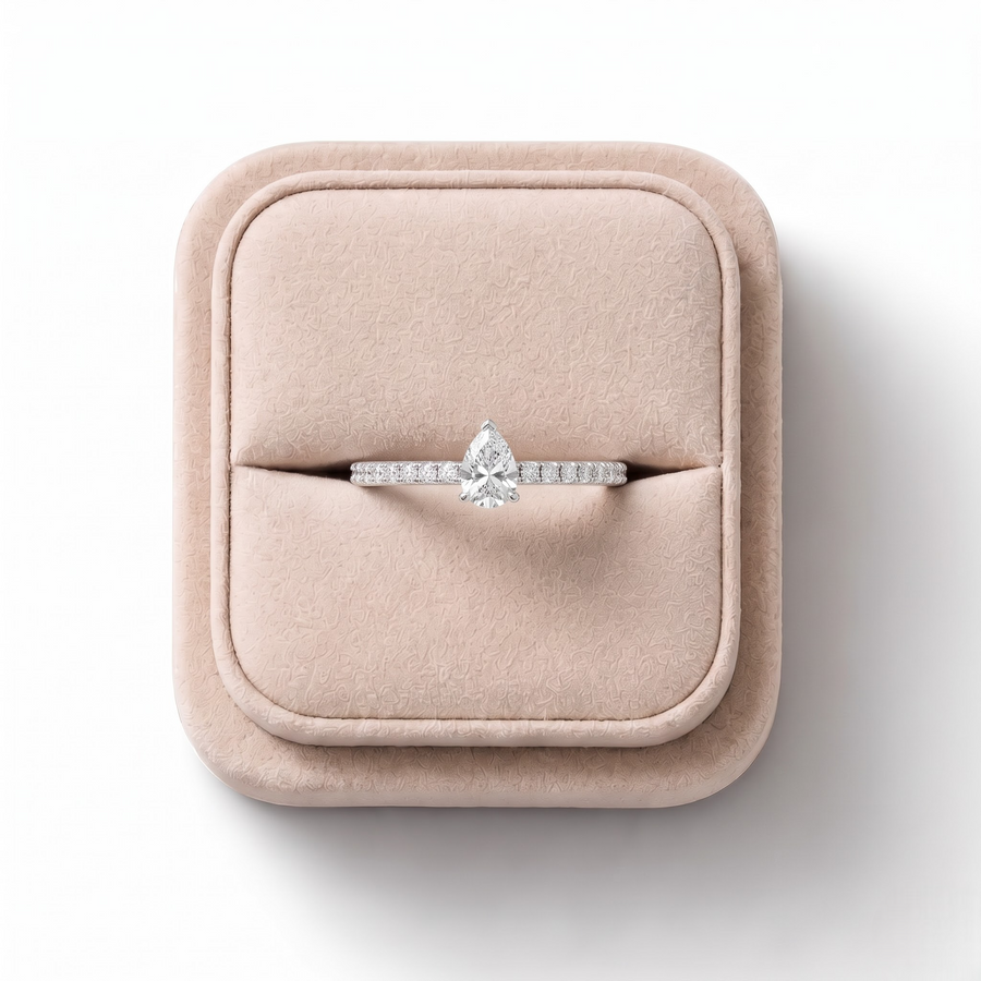 0.72 Ct Pear Hidden Halo Pavé Ring