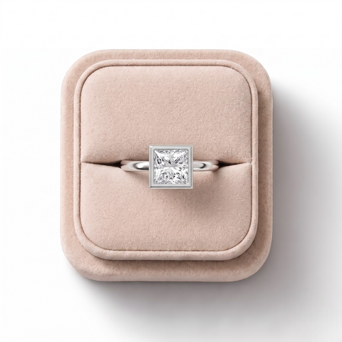 1.50 Ct Princess Bezel Solitaire Lab Diamond Ring