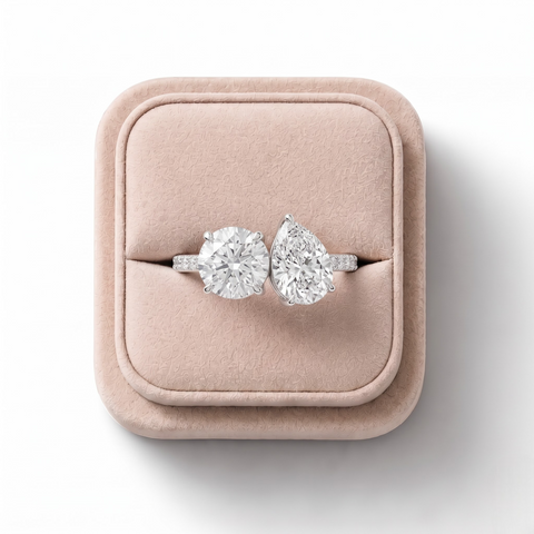 2.66 Ct Round Pear Toi et Moi Pavé Ring