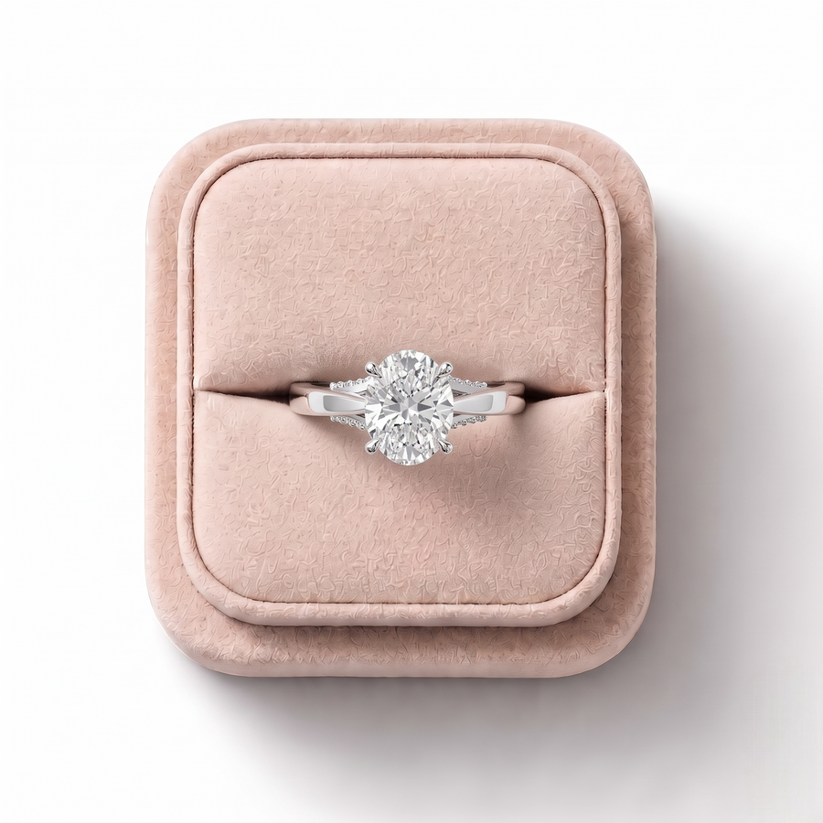 2.60 Ct Oval Solitaire Hidden Halo Ring