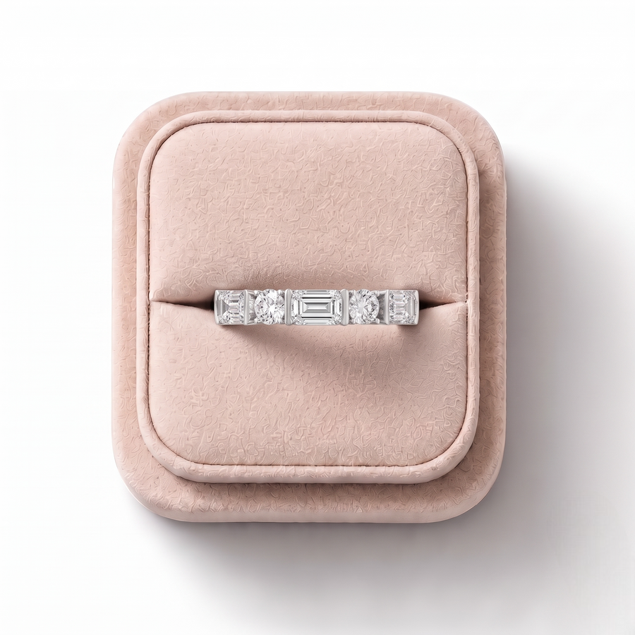 1.57 Ct Emerald Diamond Half Eternity Ring