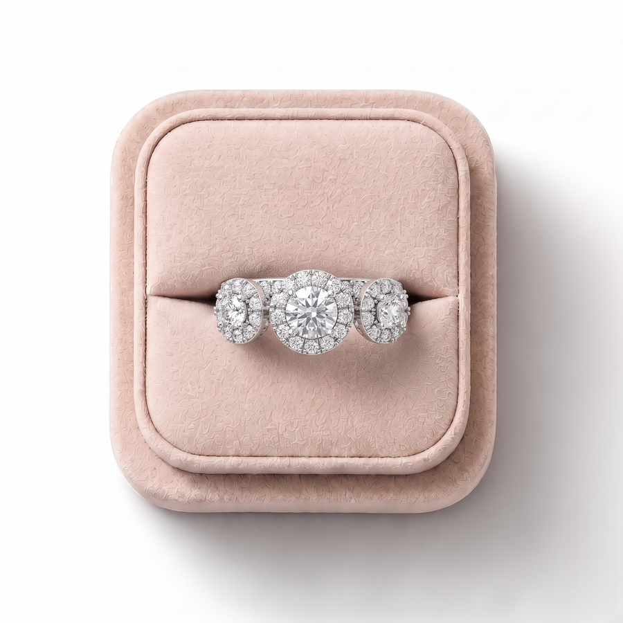 1.08 Ct Triple Halo Cluster Band Ring