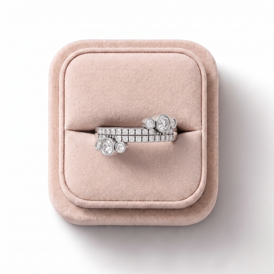 0.52 Ct Round Bezel Pavé Band Ring