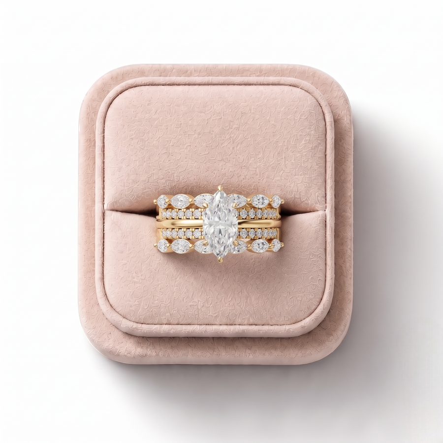 2.39 Ct Marquise Double Band Accent Ring 1.50 Ct Center