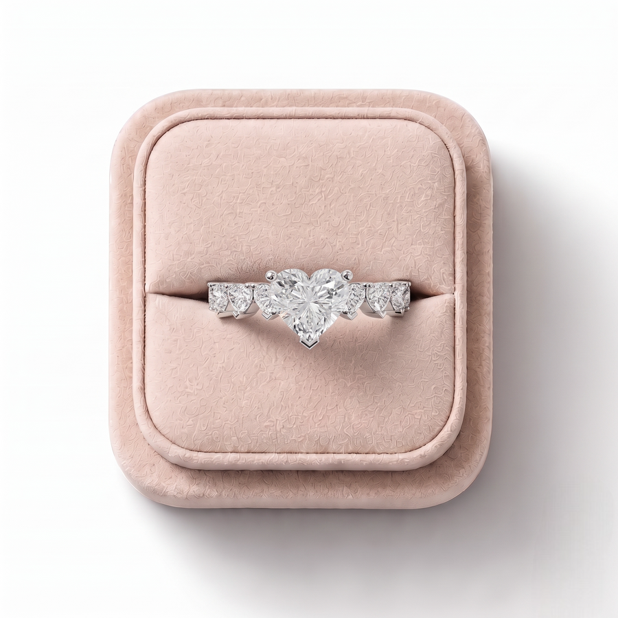 2.31 Ct Heart Solitaire With Side Stone Ring 1.00 Ct Center
