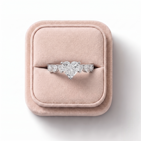 2.31 Ct Heart Solitaire With Side Stone Ring 1.00 Ct Center