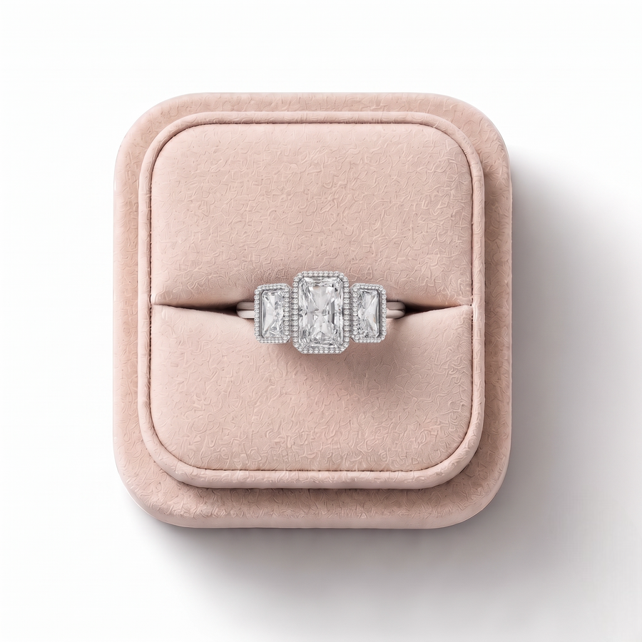 4.00 Ct Radiant Bezel Three Stone Ring 2.00 Ct Center