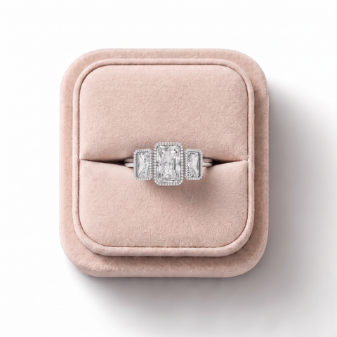 4.00 Ct Radiant Bezel Three Stone Ring 2.00 Ct Center