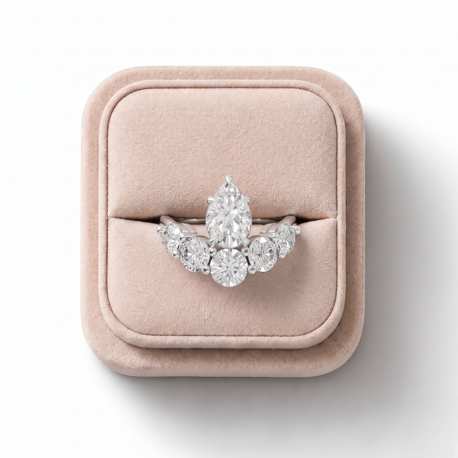 2.53 Ct Pear Lab Diamond Five Stone Statement Ring 1.00 Ct Center